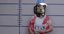 a man with a cat on his face is holding a sign that says h.l. mcdunough