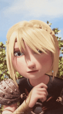 a close up of a girl 's face with the words how to train your dragons below her