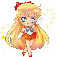 a pixel art of a little girl in a sailor moon outfit