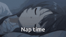 a picture of a girl sleeping with the words nap time written below her