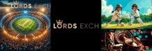 a collage of images for lords exchange shows a cricket field a roulette wheel and a cricket player