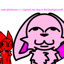 a cartoon drawing of a red cat and a pink dog with the caption cute photoooo