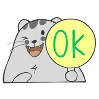 a cartoon cat is holding a yellow ok sign