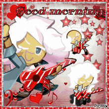 a cookie cutter playing a guitar with the words good morning on it