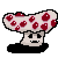 a pixel art drawing of a mushroom with red spots on it .