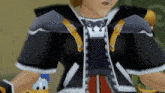 a close up of a video game character with a duck on his shoulder
