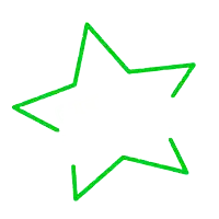 a green star on a white background with a diagonal line