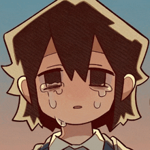 a drawing of a boy with tears running down his face