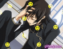 a picture of a person with smiley faces around them and the website glitterfy.com