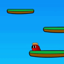 a red cartoon character with an arrow pointing at him