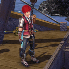 a video game character with red hair and a sword