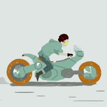 a cartoon of a man riding a motorcycle with the word spirit on the bottom right