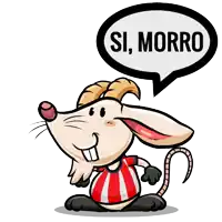 a cartoon goat with a speech bubble that says si morro