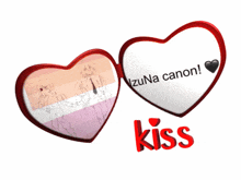a couple of hearts with the word kiss on the bottom