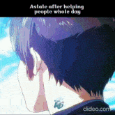 astale after helping people whole day is written on a picture of a person 's head