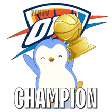 okc logo with a penguin holding a trophy