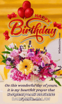 a birthday card for a daughter in law with a bouquet of flowers