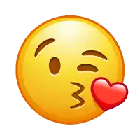 a yellow smiley face is blowing a kiss with a red heart in front of it