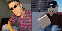 a picture of a man wearing sunglasses next to a picture of a roblox avatar