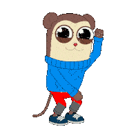 a cartoon of a monkey wearing a blue sweater and red pants