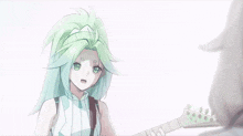 a girl with green hair playing a guitar