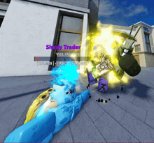 a video game character named shady trader is being attacked by a bug