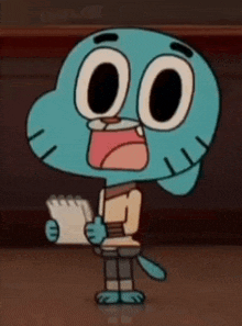 gumball from the amazing world of gumball holding a notebook