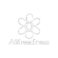 a black and white logo for agi readiness with a flower in the center .