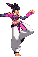 a pixel art of a woman with a cat tail walking .