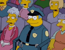 a cartoon of a police officer with a shield on his hat