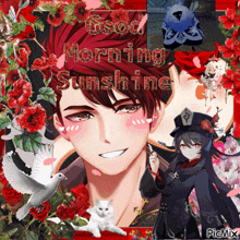 a collage of anime characters with the words good morning sunshine on the top