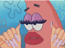 patrick star from spongebob is wearing fake eyelashes and long nails