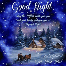 a good night message with a horse drawn carriage in the snow .