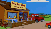 sneed 's feed and seed formerly chuck 's is shown in a cartoon