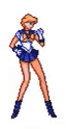 a pixel art of a woman in a sailor moon costume .
