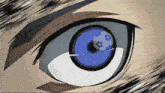 a close up of a person 's eye with a blue soccer ball in it