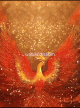 a painting of a phoenix with the words " walaikumsalam " written below it