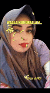 a woman wearing a hijab and a hat says waalaikumussalah