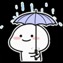 a cartoon character is holding an umbrella under the rain .