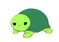a drawing of a green turtle with an angry face