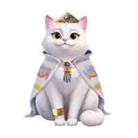 a white cat wearing a cape and a crown with the word rome on the front