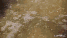 a person is cooking food in a deep fryer with the words made in animotica at the bottom