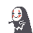 a pixel art drawing of no face from spirited away wearing a black hood .