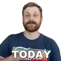 a man with a beard wears a shirt that says today