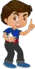 a cartoon boy is giving a thumbs up sign while wearing a blue shirt and black pants .