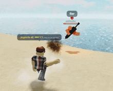 a screenshot of a video game where a character says / explode all - 999 3 3