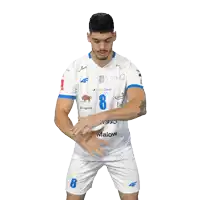 a soccer player wearing a white jersey with the number 8 on it