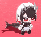 a 3d model of a little girl in a maid costume with a shark tail .