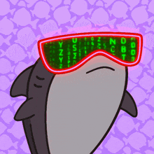 a shark wearing a pair of pink goggles with the letters y z x y and z on them