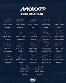 a poster for the moto gp 2025 calendar shows the tracks